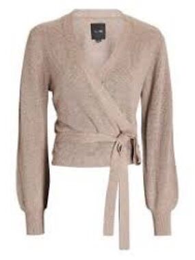 Tie-Waist Wrap Sweater Cardigan in Light Beige